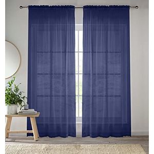 Enhanced Living Navy Plain Geweven Voile Slot Top Gordijnpaneel Paar (57x54) 145x137cm, CRY27PA54-PAIR, 145 x 137cm (57x54)