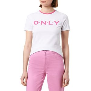 ONLY Dames ONLLEA Fitted S/S Logo TOP Box JRS T-shirt, Helder Wit/Print: Only, S, Helder wit/print: alleen, S