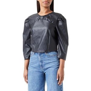 NAEMI Dames kunstleer blouse 19525718-NA01, zwart, S, zwart, S