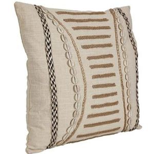 Romimex Kussen, beige, crème, 45 x 8 x 45 cm, geborduurd