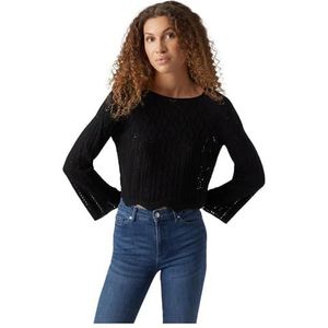 VERO MODA Dames Fijn Gebreid Trui Casual Gebreid Patroon Bovenstuk Zachte Longsleeve, Colour:Black, Size:L