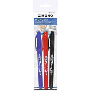 Tombow OS-TME-3P Marker MONO Twin 3-pack Kleuren: zwart, blauw, rood
