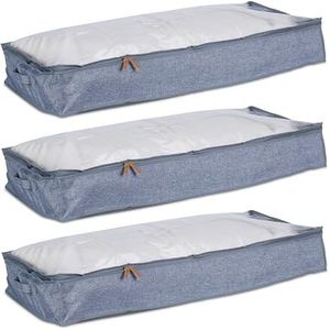 Relaxdays opberghoes dekbed - set van 3- tegen stof - met rits - opbergbox onder bed