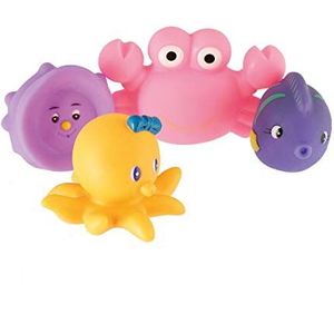 Bieco 27003514 Badkuipdieren, set van 4, spuitdieren om te zwemmen en te poppen, badspeelgoedset, speelset met 4 zeedieren, meerkleurig
