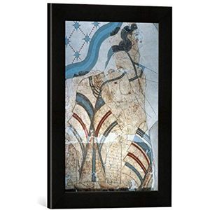 Ingelijste foto van Fresko ""Presentatie van een mionische vrouw"", kunstdruk in hoogwaardige handgemaakte fotolijst, 30x40 cm, zwart mat