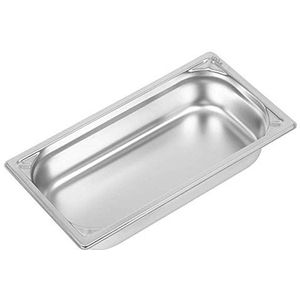 Vogue DW442 304 roestvrij staal Heavy Duty 1/3 Gastronorm Pan, 2.5L Capaciteit, 65mm x 176mm x 325mm, Zilver