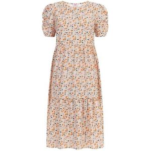 Sookie Dames Midi jurk met korte mouwen 12527045-SO01, crème meerkleurig, L, crème, meerkleurig, L