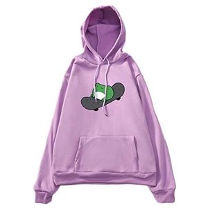 Skateboard Kikker Hooded Sweatshirt Grote Maat Hoodie-Paars-M, Vrouwen Lange Mouw Hoodies Cartoon Skateboarden Kikker Print Oversized Sweatshirt