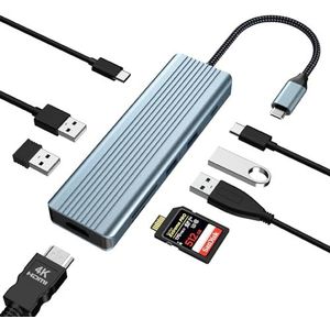 9 in 1 USB C-adapter, USB C Hub, Dual Monitor USB C naar HDMI adapter met 4K HDMI, 100W PD, USB 3.0/2.0, SD/TF-kaartlezer voor MacBook Pro/Air, Dell, Surface Pro, HP, Lenovo