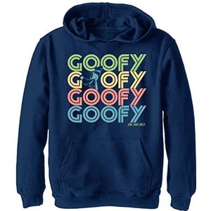 Disney Characters Retro Stack Goofy Boy's Hooded Pullover Fleece, Navy Blue Heather, Small, Heather Navy, S