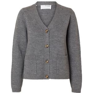 SELECTED FEMME - SLFANA LS - Gebreid Vest - Grijs - V-hals - Knoopsluiting