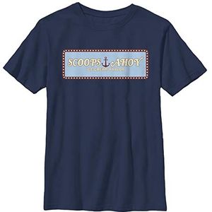 Stranger Things Unisex Kids Scoops Ahoy Panel Short Sleeve T-Shirt, Navy Blue, XL, donkerblauw, One size