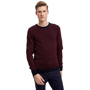 DeFacto Gebreide trui voor heren, lange mouwen, ronde hals, sweater, slim fit trui voor heren, bovenstuk, zwart, S, rood, S
