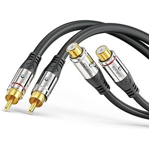 Sonero® Premium 3,00 m RCA-verlenging, 2x RCA-stekker naar 2x bus, audiokabel, subwoofer, hifi-installatie, versterker, zwart