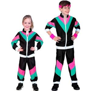 W WIDMANN Trainingspak voor kinderen, zwart, jaren 80-outfit, joggingpak, bad-knop outfit, carnavalskostuums