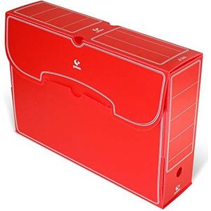 Grafoplás 70905851. Verpakking van 25 aktendozen, kunststof, rood, folieformaat, 36 x 26,3 x 9,5 cm
