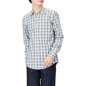 Amazon Essentials Men's Casual poplin overhemd met normale pasvorm en lange mouwen, Grijs Plaid, XS