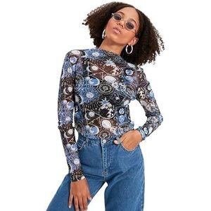 Trendyol Vrouwen Regular Basic Staande Kraag Geweven Blouse, Donkerblauw, XS