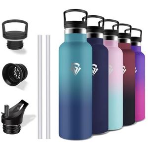 Grsta Thermosfles, 750 ml, BPA-vrij, waterfles met rietje, lekvrij, roestvrij staal, 18/8 roestvrij staal, metalen fles voor fitness, camping, kantoor, yoga
