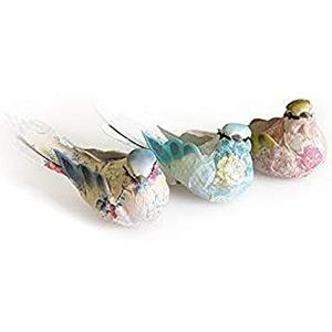 Artemio Set van 3 decoratieve vogels, gemaakt van linnen papier, met clips