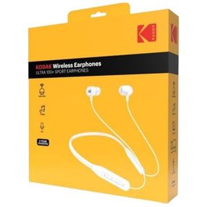 Draadloze sporthoofdtelefoon, wit, met bluetooth-verbinding, krachtig geluid en ergonomisch design, ideaal voor training en luisteren naar muziek.