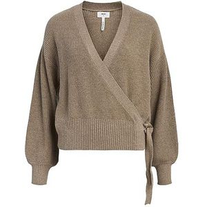 Object OBJMALENA L/S WRAP Vest NOOS Vest voor dames, fossiel/detail: melange, S, Fossil/Detail:melange, S