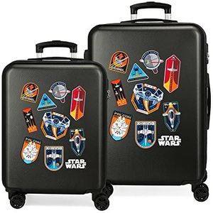 Star Wars Badges kofferset zwart 55/68 cm harde schaal ABS zijdelings cijferslot 104 6 kg 4 dubbele wielen handbagagedrager