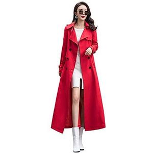 ebossy Women's Double Breasted Duster Trench Coat Slim Full Length Maxi Long Overcoat (Small, Red)