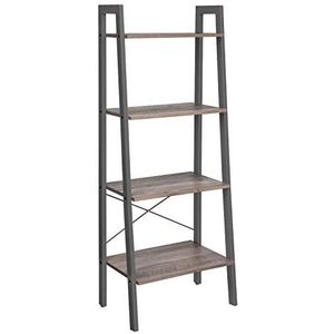 VASAGLE Staand rek, boekenkast, ladderrek met 4 niveaus, metaal, stabiel, eenvoudige montage, voor woonkamer, slaapkamer, keuken, industrieel design, grijs-grijs, LLS44MG,Groot