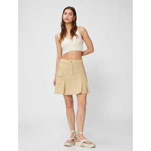 Koton Dames geplooide pocket detail linnen mix cargo rok, beige (051), 34