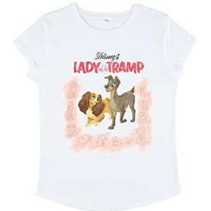 Disney Classics Women's Lady & The Tramp-Vintage Cover Organic Roll Sleeve T-Shirt, Wit, XL, wit, XL