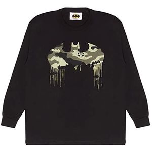 DC Comics Batman Camo Logo Jungen Langarm-T-Shirt Schwarz 116 | Superheld, Tarnung, Geschenkidee für Jungen