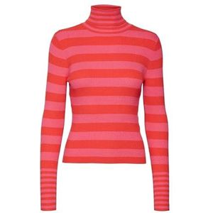 VERO MODA Dames VMMAXINE LS Rollneck Boo Pullover, Tomato/Stripes:W. Fuchsia Purple, M, Tomato/Stripes:w. Fuchsia Purple, M