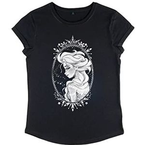 Disney Dames Frozen-ELSA Frame Organic Rold Sleeve T-Shirt, Zwart, S, zwart, S