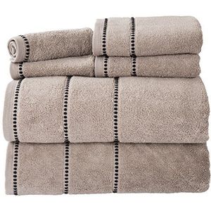 Lavish Home Luxe katoenen handdoekenset - sneldrogend, Zero Twist en zachte 6-delige set met 2 badhanddoeken, 2 handdoeken en 2 washandjes (taupe/zwart), 30 x 30 cm