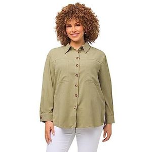 Ulla Popken Dames corduroy blouse met zakken blouses, grijs-groen, 50/52 NL