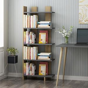 Stijlvolle boekenplank, antraciet en zwart met eiken accenten, 62 x 150 x 25 cm, 100% melamine gecoat deeltjesbord, 18 mm dik, perfect voor moderne woondecoratie