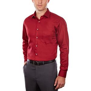 Van Heusen Men's Dress Shirts Regular Fit Lux Sateen Stretch Solid, red, 16"" Neck 36""-37"" Sleeve