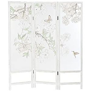 DRW Paravent nylon hout 150 x 2 x 180 bloemen wit