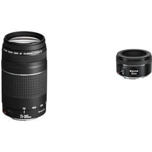 Canon lens EF75-300MM F4-5.6 III & Canon EF 50 mm Lens, brandpuntsafstand F1.8 STM scherpstelling (49 mm filterdraad), zwart