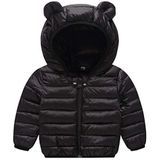 Babydonsjack, winter, jas met capuchon, kinderen, donsjack, lange mouwen, licht, jassen, zwart, 6-12 maanden