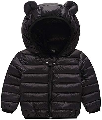 Babydonsjack, winter, jas met capuchon, kinderen, donsjack, lange mouwen, licht, jassen, zwart, 6-12 maanden
