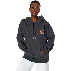 Trendyol Dames motto lange mouwen plus size sweatshirts, antraciet, M Grote maten