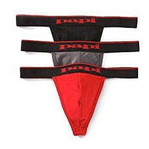 Papi - Premium Fashion Katoen - Actieve Stretch String - 3-Pack - Rood Zwart Blauw Grijs Houtskool Lichtblauw Heidegrijs Kobalt