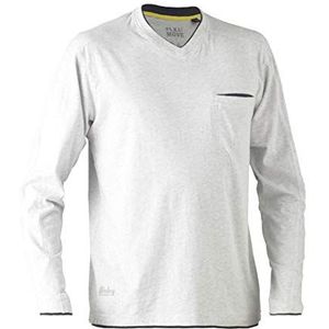 Bisley Workwear UKBK6933_BGGY Flex & Move Katoen Rijk T-shirt V-hals Lange Mouw-Grijs Marle, M
