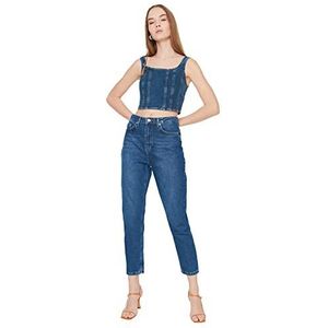 Trendyol Lacivert Wash High Waist Mom Jeans voor dames, Marine, 34