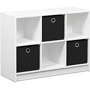 Furinno Basic boekenkast met 6 vakken en 3 laden, hout, wit/zwart, 30,23 x 30,23 x 59,94 cm