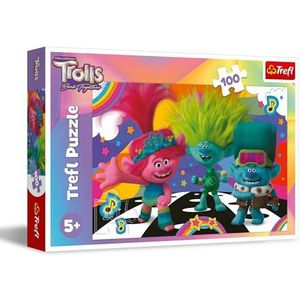 Trefl – Trolls Band Together, Grappige trollen – Puzzel met 100 Stukjes – Kleurrijke Puzzel met de helden uit de cartoon, Creatieve Ontspanning, Plezier voor Kinderen vanaf 5 jaar