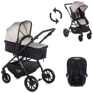 Nurse Track, 2-in-1 kinderwagen + draagzak, hangmat converteerbaar tot reiswieg, compact opvouwbaar, met regenhoes en tas, beige