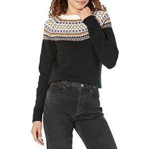 Amazon Essentials Dames Soft-Touch Crewneck Novelty Trui, Zwart Klassiek Fairisle, X-Small